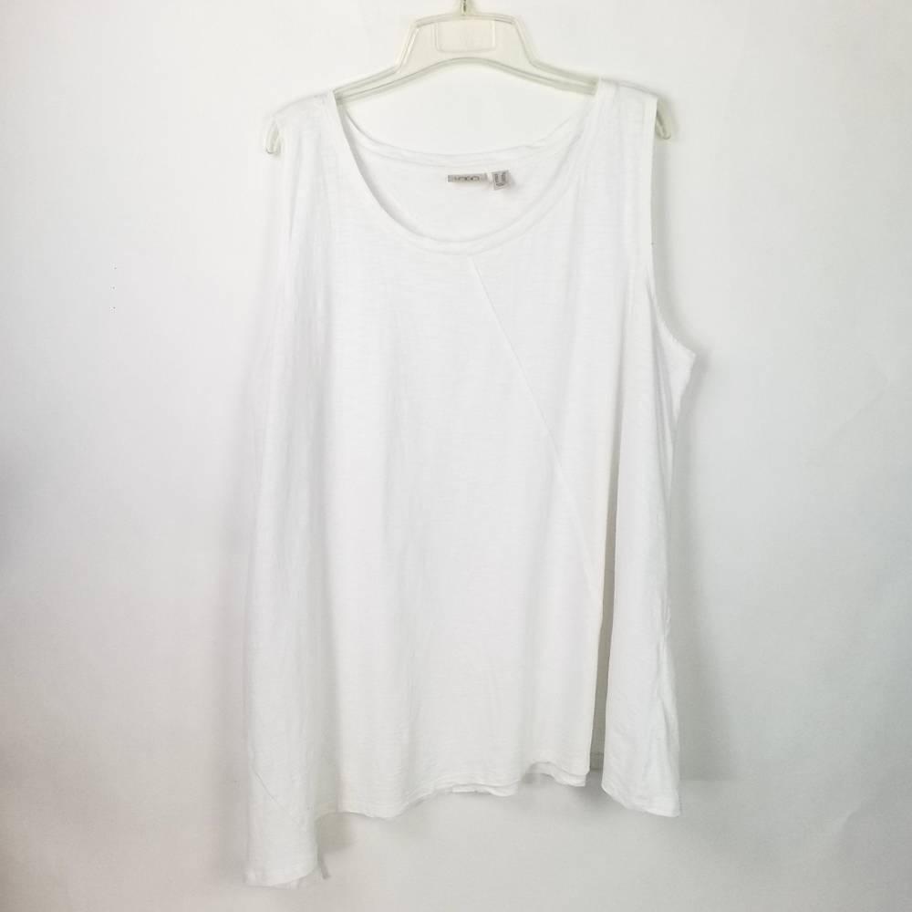 LOGO Lori Goldstein White Modal Slub Sleeveless Asymmetrical Tank Top Womens 2X